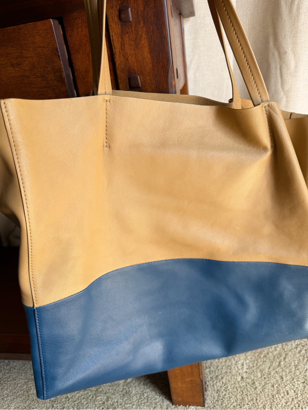 SOLD 🛑 Celine CABA Two-Tone Leather Tote in Tan and Blue - Picture 14 of 14